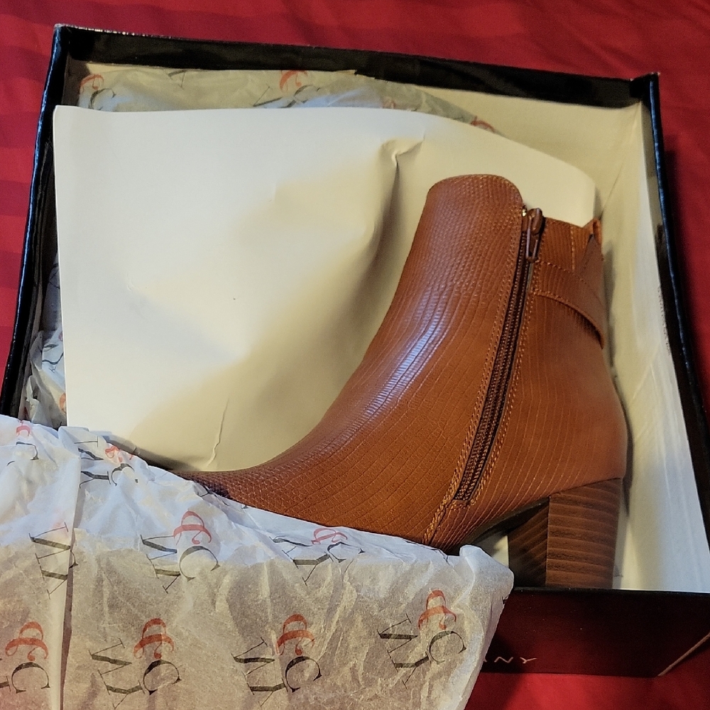 New York & Company Cognac  coloredAnkle Boots with Zipper and Short Stacked Heel